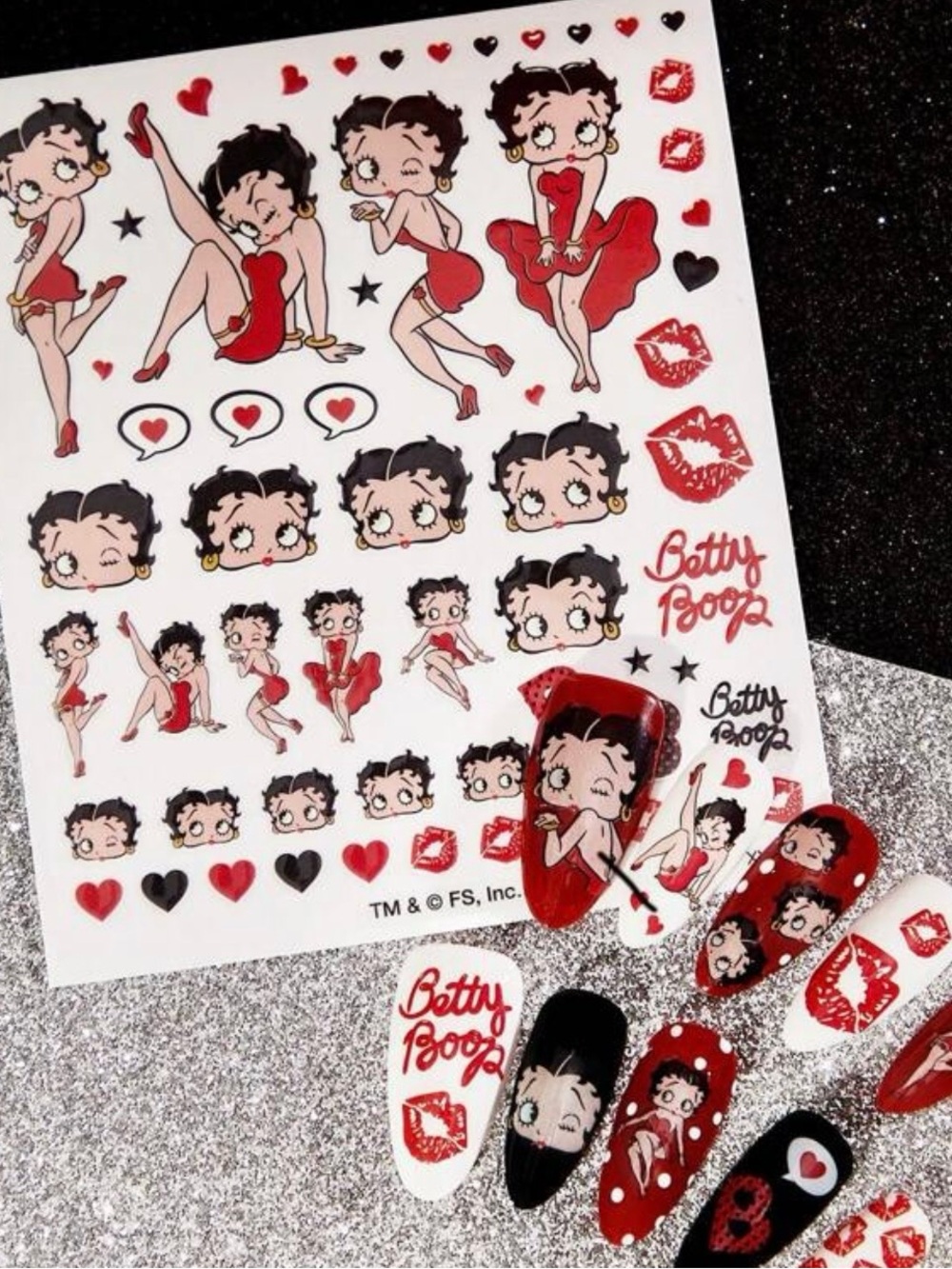 NWOT Betty Boop Red, Black & White Nail Art Sticker Sheet